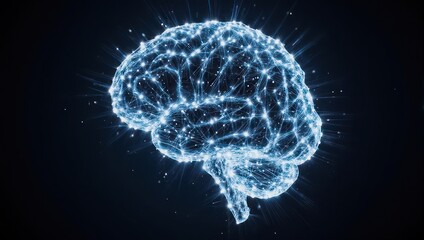 Obraz premium Abstract glowing brain network visualization representing artificial intelligence and neural connections.
