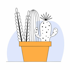 Minimalist illustration of potted cacti and succulents