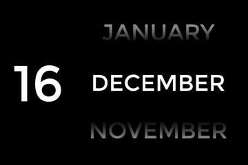 December 16 calendar with black background