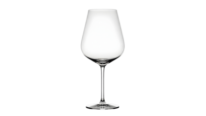 Elegant clear wine glass with a long stem on a White background