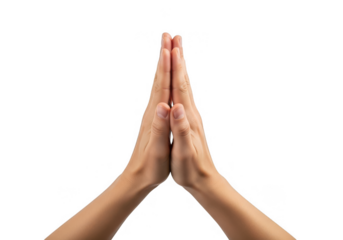 Hands pressed together in a prayer or namaste gesture, conveying spirituality, peace, gratitude, respect, and mindfulness