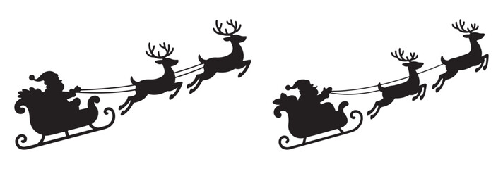 Santa Claus in his sleigh with reindeer silhouette vector illustration for Christmas and holiday designs isolated on white background