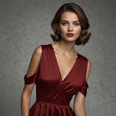 Elegant Woman in Red Evening Dress &ndash; Fashion Studio Portrait