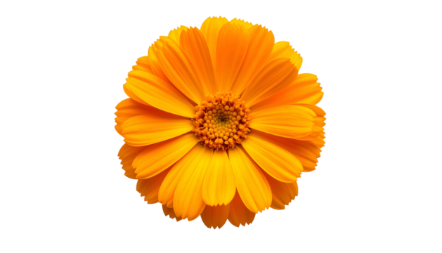 Close-up of a vibrant orange flower with many layered petals against a stark black backdrop