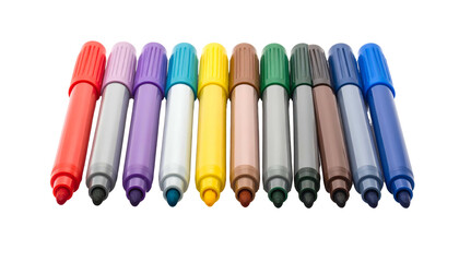 Close-up of a row of colorful markers with various shades laid out against black