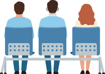 Minimalist illustration of three people seated on a bench against a black background, emphasizing diversity and casual postures in a simple style