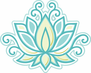 Decorative teal and yellow lotus flower mandala design