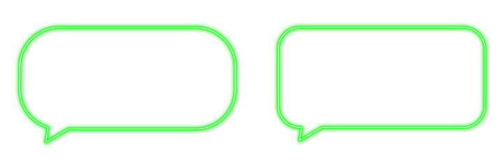 Obraz premium Green bubble speech round square long neon light set shaped objects isolated on white background