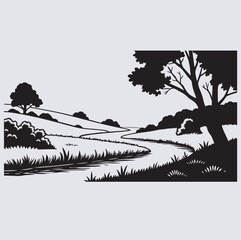 flat landscape silhouette vector art illustration, vector illustration of a landscape