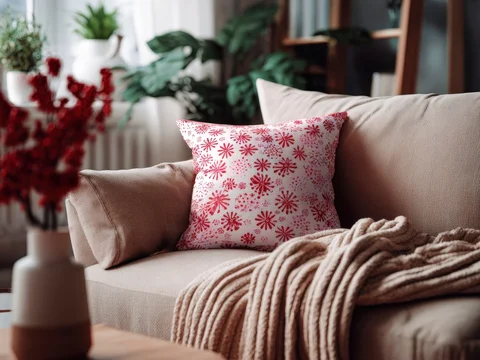 Holiday Pillow Cover Mockup in Comfortable Home Decor
