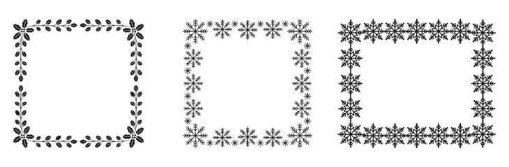 Set of floral decorative frames vector design elements with flower and leaf ornaments isolated on white background
