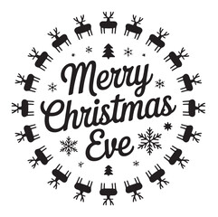 Merry Christmas Eve vector illustration festive design with reindeer and snowflakes perfect for holiday cards and decorations