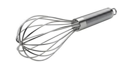 Close up of a vintage metal balloon whisk isolated on a  white background