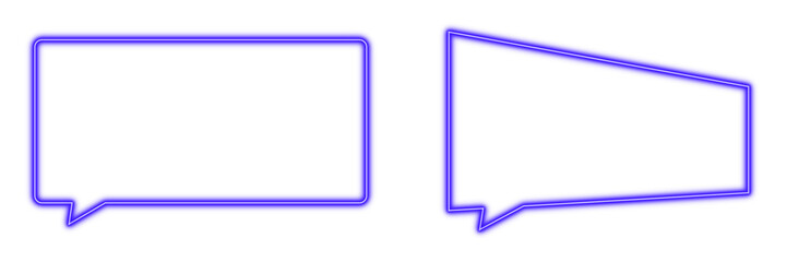 Obraz premium Blue bubble speech perspective square long neon light set shaped objects isolated on white background
