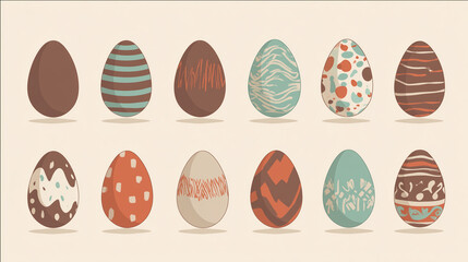 Ovos decorados com padr&otilde;es variados em cores suaves, simbolizando P&aacute;scoa, artesanato e celebra&ccedil;&atilde;o. Ideal para campanhas sazonais, convites e materiais comemorativos