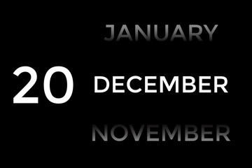 December 20 calendar with black background