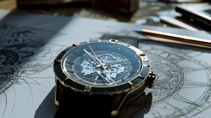 Exquisite craftsmanship watch design with intricate details, perfect for luxury branding and time management visuals in video marketing and advertising