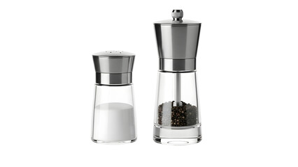 Modern glass salt and pepper grinders with stainless steel tops