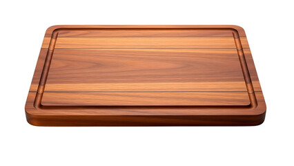 Empty wooden cutting board with juice groove on  white background