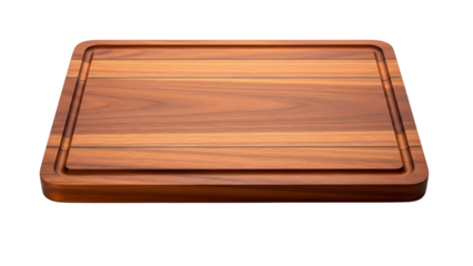 Empty wooden cutting board with juice groove on  white background