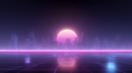 Neon Sunset Over Cityscape