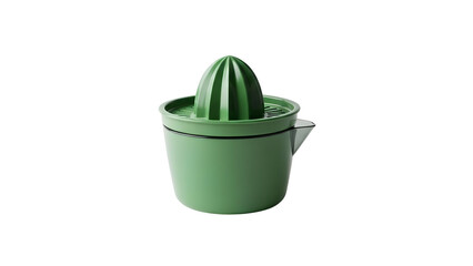 Green citrus juicer with pouring spout on a  white background