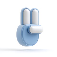 Minimalist 3D Blue Peace Sign Gesture on White Background