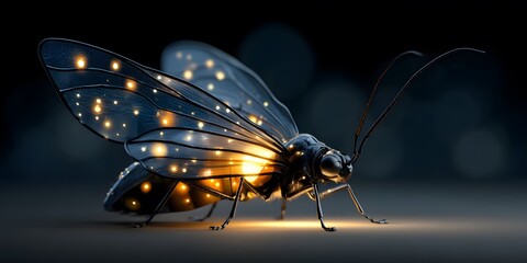 Futuristic Glowing Insect with Bioluminescent Wings
