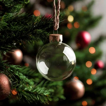Delicate Glass Bauble Shining on Festive Tree