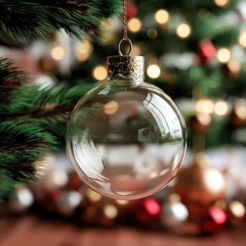 Close Up of Glass Ornament on Christmas Tree Branch