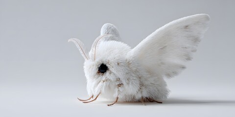 Fluffy White Poodle Moth with Black Eyes and Feathery Antennae