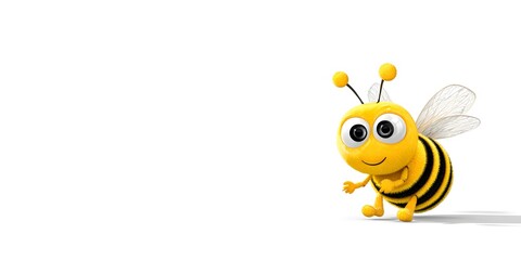 Cute 3D Cartoon Bee Character with Big Eyes on White Background