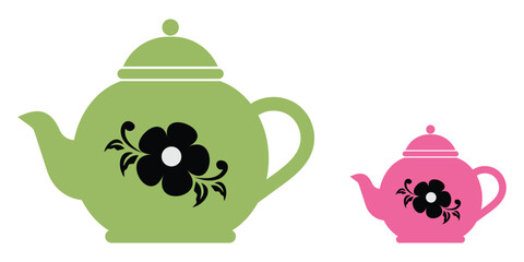 Teapot icon set, colourful flat sign for mobile concept and web design. Traditional tea kettle icons, hot drink design, cooking pot concept. Vector illustration.