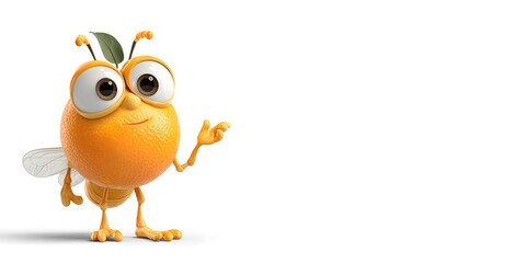 Cute Orange Character Presenting - 3D Illustration on White Background