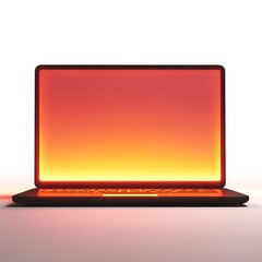 Modern Laptop with Luminous Red-Yellow Gradient Screen on White Backgr