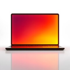 Modern Laptop with Fiery Gradient Screen on Reflective White Surface