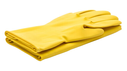 Single yellow rubber glove against a  white background
