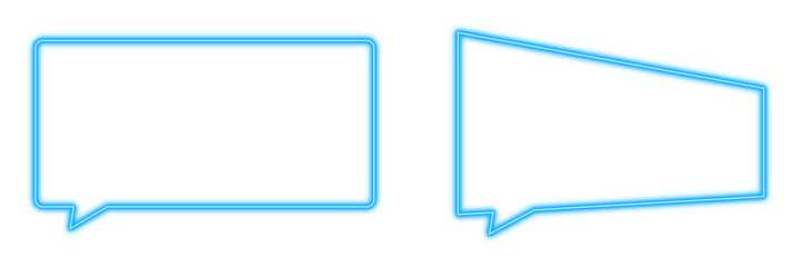 Blue cyan bubble speech perspective square long neon light set shaped objects isolated on white background