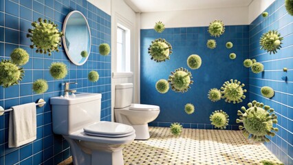 Conceptual Image of Viruses in a Bathroom Environment for Hygiene Awareness