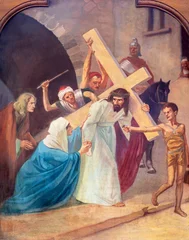 Selbstklebende Fototapeten Jesus Christus Sebechleby - The painting  Jesus meet his mother Mary as part of Cross way stations in St. Michael parish church by unkonwn artist from beginn of 20. cent.  © Renáta Sedmáková