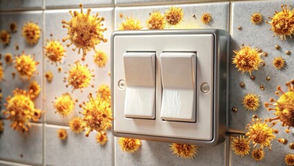 Conceptual Image of Viruses on a Light Switch Illustrating Infection Risks