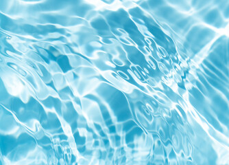 The surface of the water is clear and blue with ripples