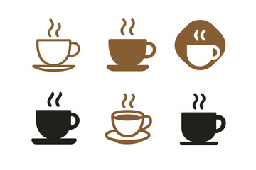 Obraz premium Cafe Logo Variations. Cafe. Icon set. Set Logo of Cafe: minimalist coffee emblem. harmonious logo variations of the same emblematic concept, each