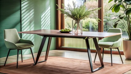 Modern Dining Room Interior with Stylish Furniture and Greenery