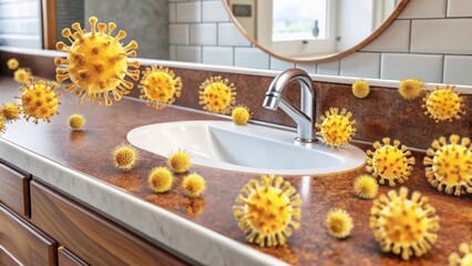 Microscopic Germs on Bathroom Sink Highlight Hygiene Importance
