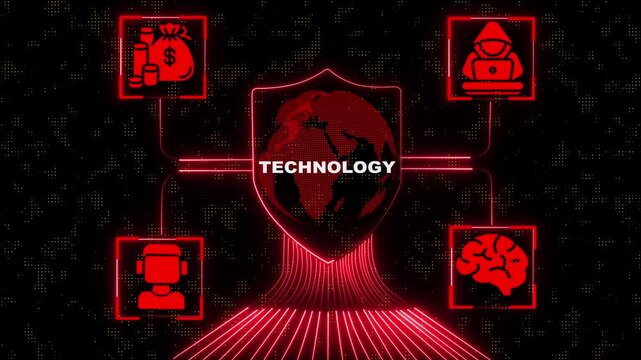 Glowing neon technology surrounded by digital circuits and glowing particles, symbolizing advanced artificial intelligence and future technology. Multi function for Agentic AI technology . 4k render..