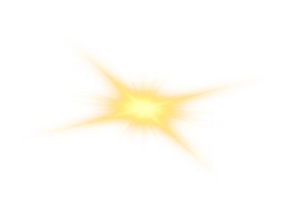 Yellow star emits sparkling gold light. PNG. Tiny glowing particles and dust swirl around the star. Radiant beams of light shine in multiple directions.