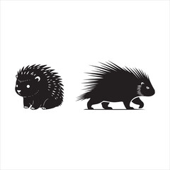 Stylized porcupine illustrations: cute sitting and walking adult