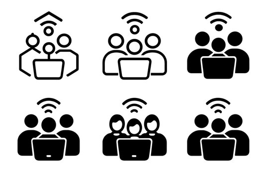 Interactive Entertainment Icons. Interactive home entertainment experiences. Icon set. Set Logo of interactive home entertainment experiences: connected family