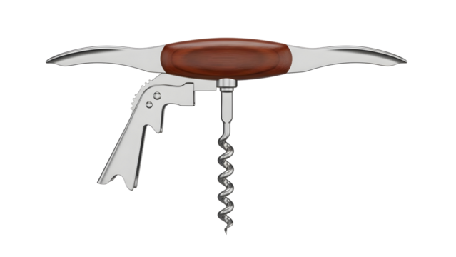 Classic winged corkscrew with wooden handle isolated on White background